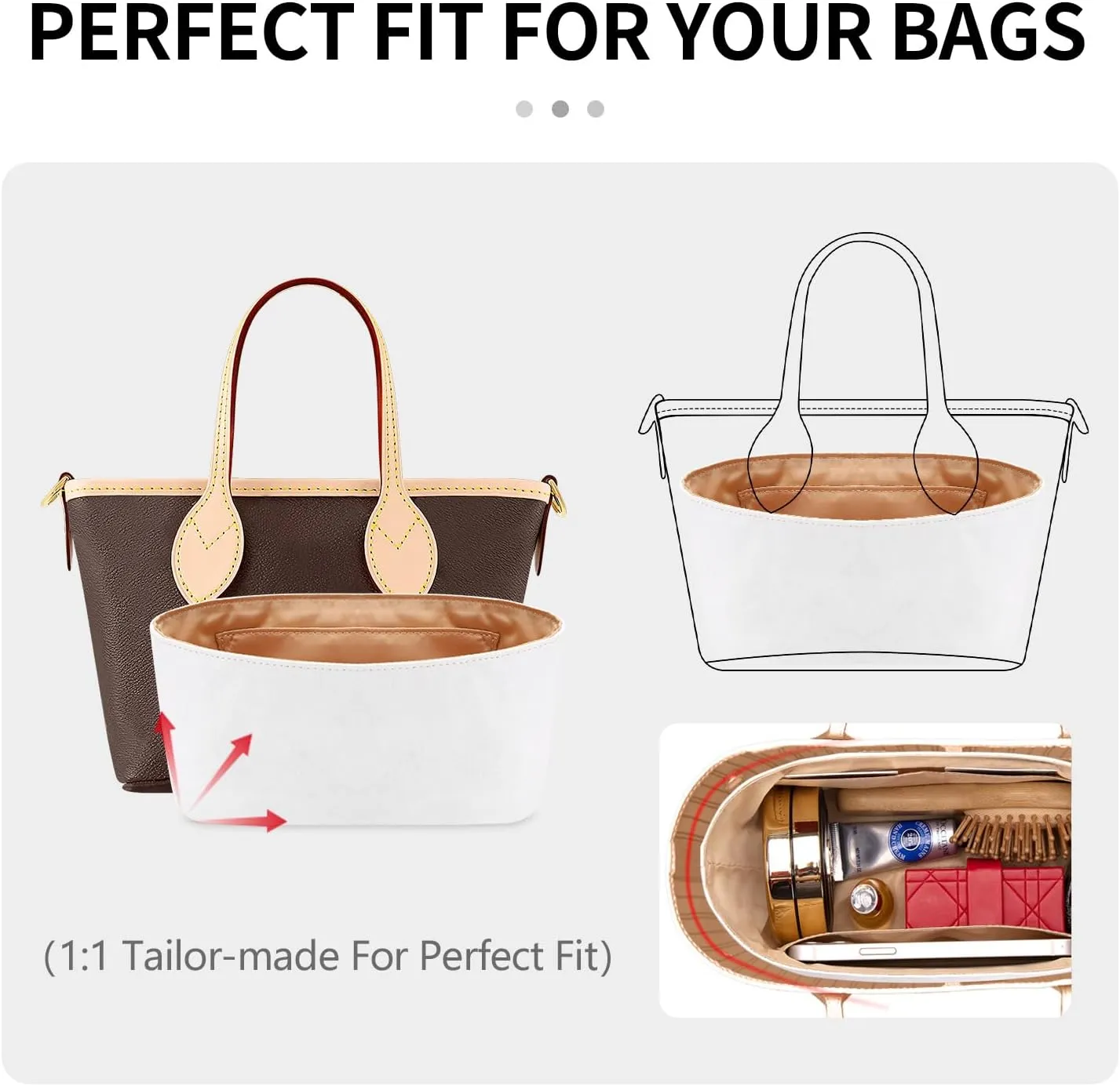 Upgraded Tote Bag Organizer Insert Compatible with LV Neverfull BB, Lightweight Dupontpaper Purse Insert for Women Handbag with Pockets (White, BB)
