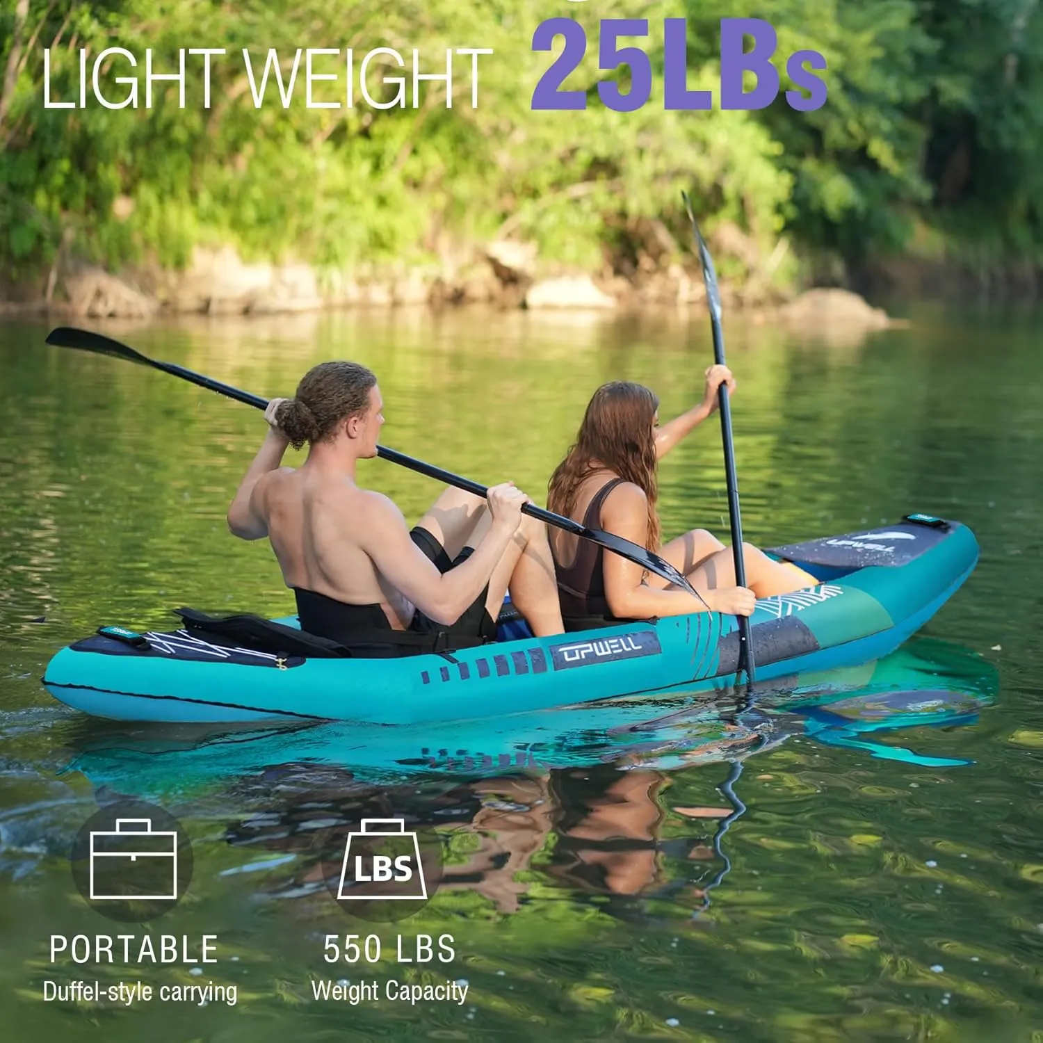 UPWELL 11'/14'6”Inflatable Kayak with Drop Stitch Floor and Accessories Including Kayak Seat with Thickened Cushion, Paddle, Fin, Repair Kits, Carry Bag and Hand Pump