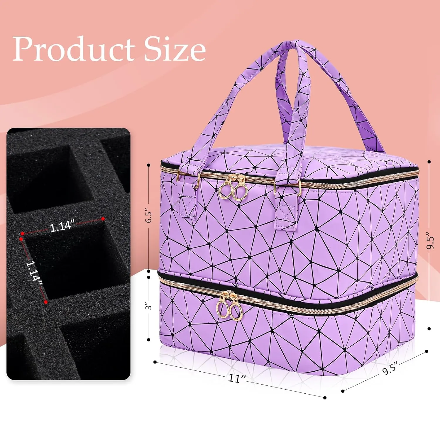 Uross Nail Polish Organizer Bag Holds 42 Bottles Nail Polish & Nail Lamp, Gel Nail Polish Organizers and Storage box for Nail Tech, Nail Kit Supplies Organizer Case - Purple
