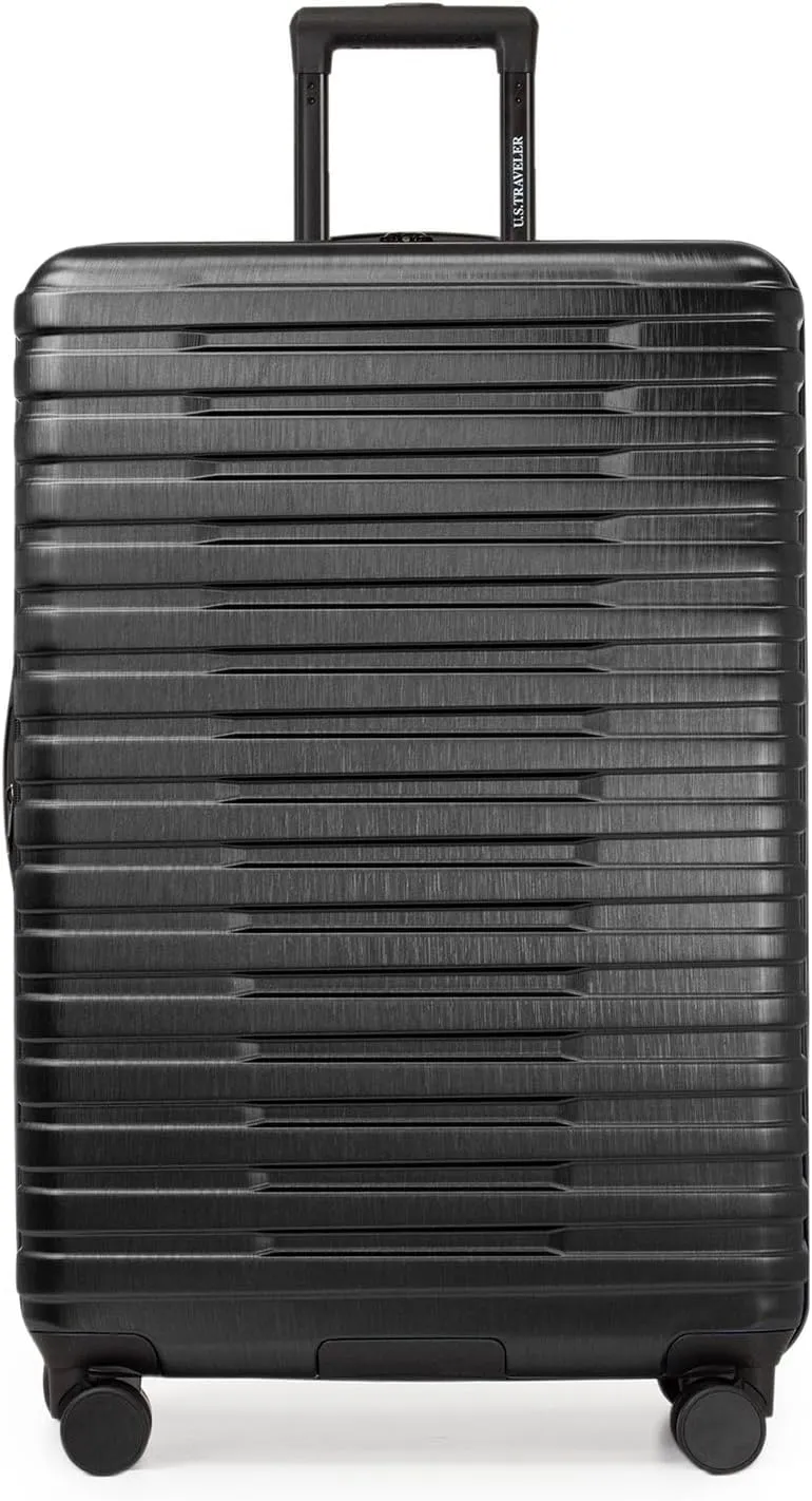 U.S. Traveler Boren Polycarbonate Hardside Rugged Travel Suitcase Luggage with 8 Spinner Wheels, Aluminum Handle, Black, Checked-Large 30-Inch