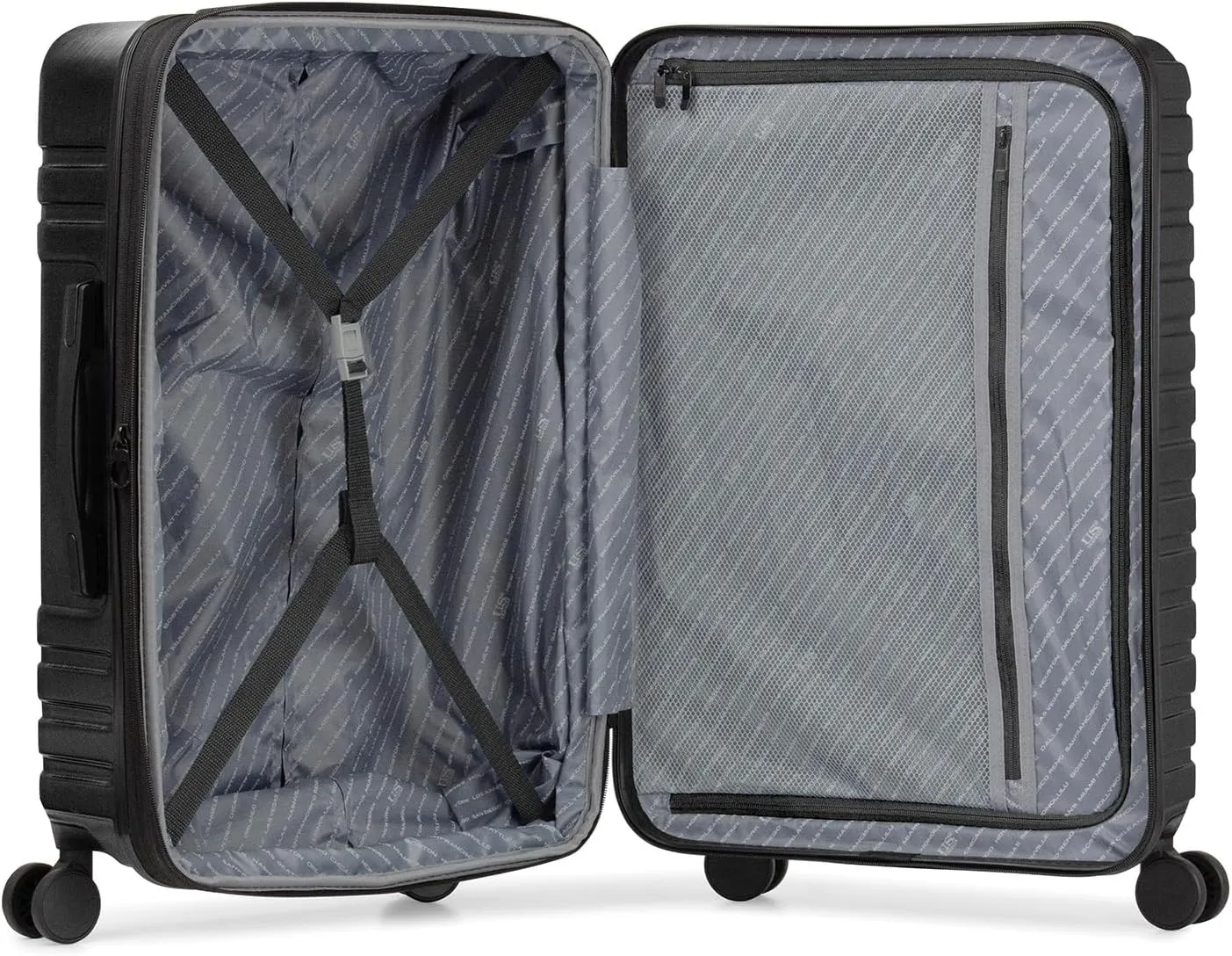 U.S. Traveler Boren Polycarbonate Hardside Rugged Travel Suitcase Luggage with 8 Spinner Wheels, Aluminum Handle, Black, Checked-Large 30-Inch
