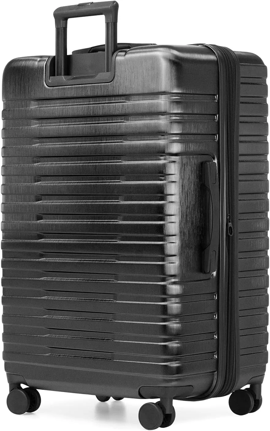 U.S. Traveler Boren Polycarbonate Hardside Rugged Travel Suitcase Luggage with 8 Spinner Wheels, Aluminum Handle, Black, Checked-Large 30-Inch
