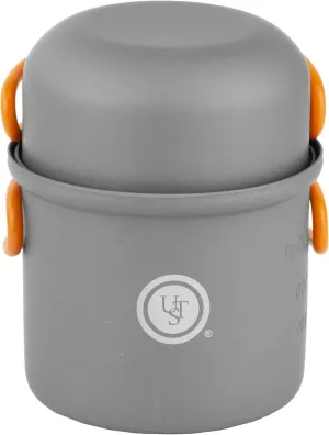 ust Solo Cook Kit with Lightweight, Compact, BPA Free, Anodized Aluminum Construction for Camping, Hiking, Emergency, Soloist and Picnics, Gray/Orange, One Size