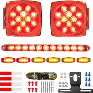Utilty Trailer Lights & Wiring Kit, IP68 Waterproof Trailer Lights with 25ft 4Pin Trailer Wiring Harness for Boat, Marine & Utility Trailers Under/Over 80"