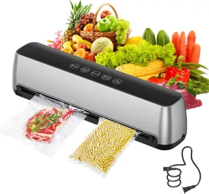 Vacuum-Sealer-Machine - Food-Vacuum-Sealer Automatic Air Sealing System for Food Storage Dry and Wet Food Modes LED Indicator Compact Design 11.8 Inch with 15Pcs Seal Bags Starter Kit