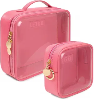 Valentines Day Gifts for Teen Girls- TSA Approved Toiletry Bag with Handle Large Opening, Clear Toiletry Bags for Traveling Travel Essentials Pink Car Accessories for Girls(Large Mini Rose)