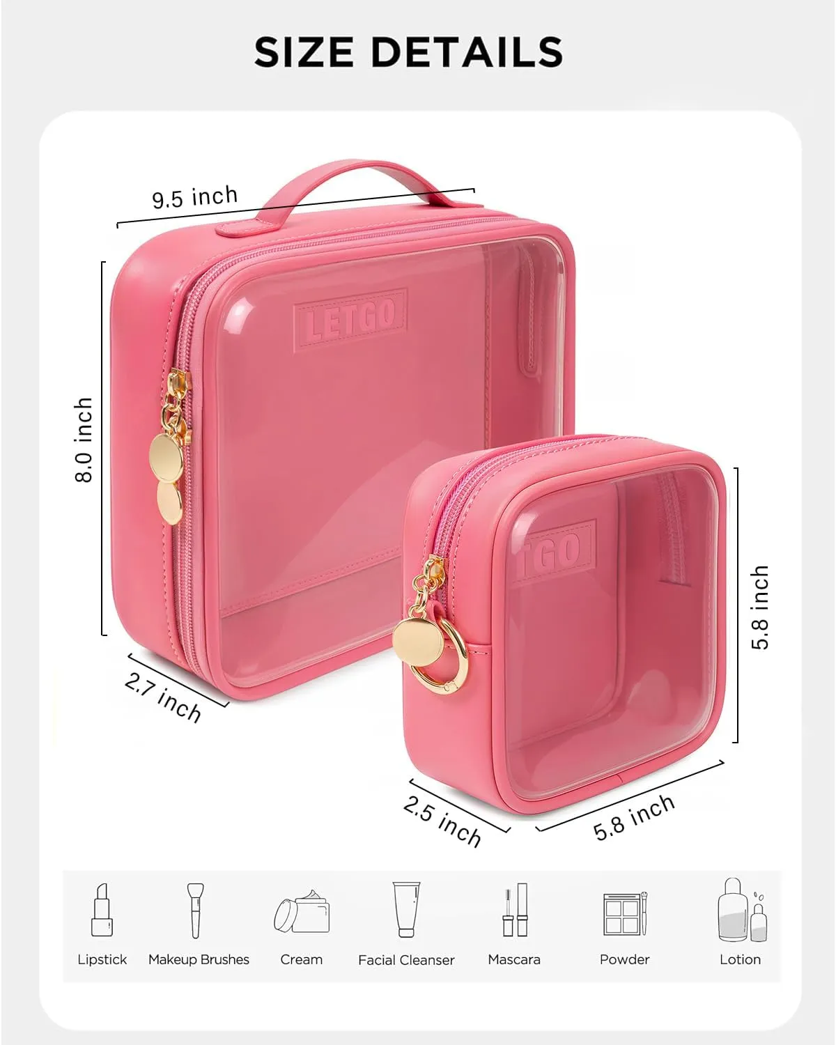 Valentines Day Gifts for Teen Girls- TSA Approved Toiletry Bag with Handle Large Opening, Clear Toiletry Bags for Traveling Travel Essentials Pink Car Accessories for Girls(Large Mini Rose)