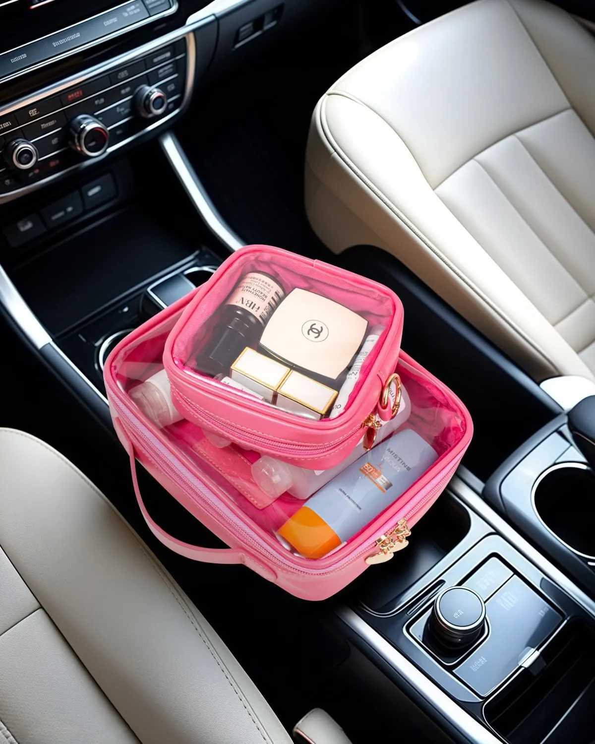 Valentines Day Gifts for Teen Girls- TSA Approved Toiletry Bag with Handle Large Opening, Clear Toiletry Bags for Traveling Travel Essentials Pink Car Accessories for Girls(Large Mini Rose)