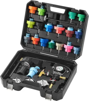 VEVOR 28 pcs Universal Radiator Pressure Tester Kit, Coolant Pressure Tester Kit with Manual Pump and Color-Coded Test Caps, Coolant Vacuum Refill kit for Cars Motorcycles Trucks Cooling System