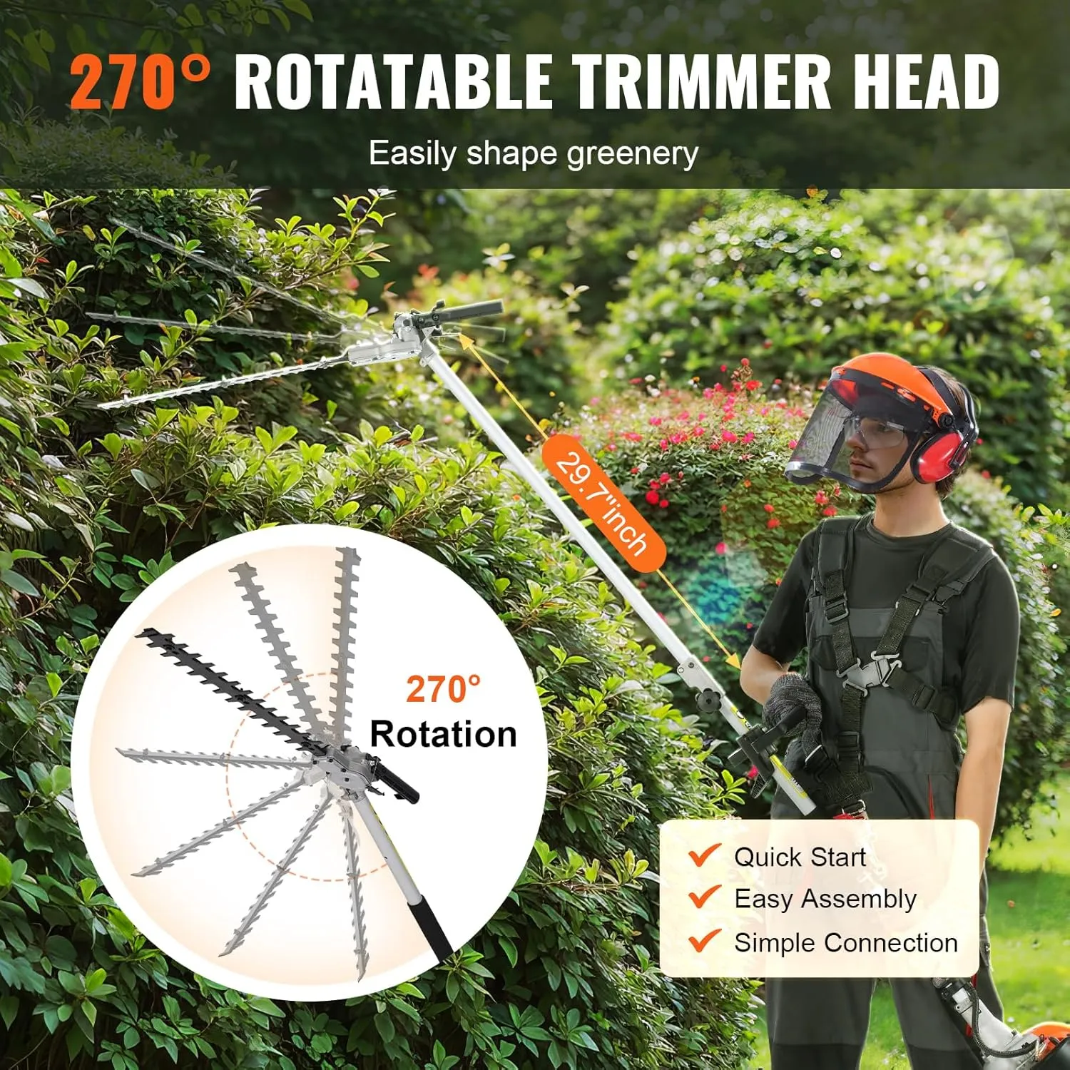 VEVOR 33CC 5-in-1 Multi-Functional Trimming Tools, Gas Hedge Trimmer, Weed Eater, String Trimmer, Brush Cutter, Edger, Pole Saw Chainsaw Pruner with Extension Pole