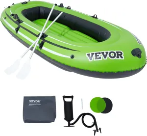 VEVOR Inflatable Boat, 4-Person Inflatable Fishing Boat, Strong PVC Portable Boat Raft Kayak, 45.6" Aluminum Oars, High-Output Pump, Fishing Rod Holders, and 2 Seats, 1100 lb Capacity for Adults, Kids
