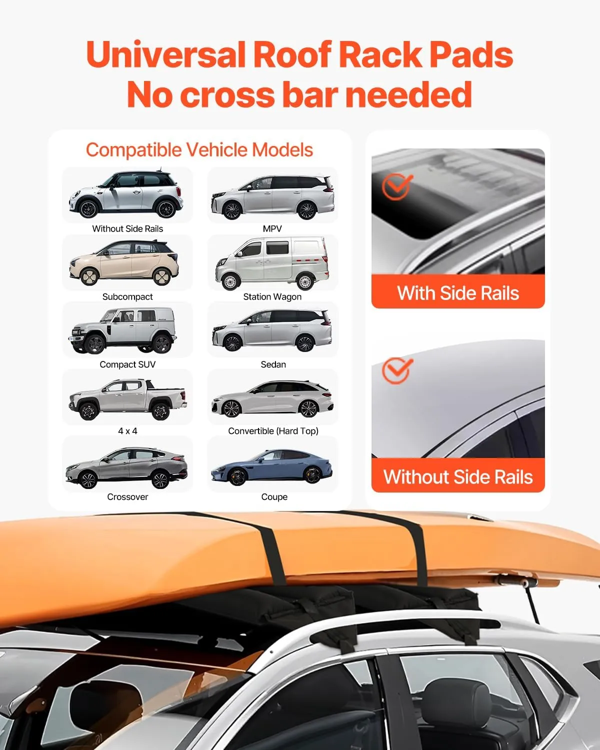 VEVOR Inflatable Soft Roof Rack Bars, 37.6-Inch Universal Car Roof Rack Pads, 88LBS Loading Luggage Kayak Carrier with 2 Tie-Down Straps & Ropes, Hand Air Pump, Storage Bag for Canoes Surfboards SUPs