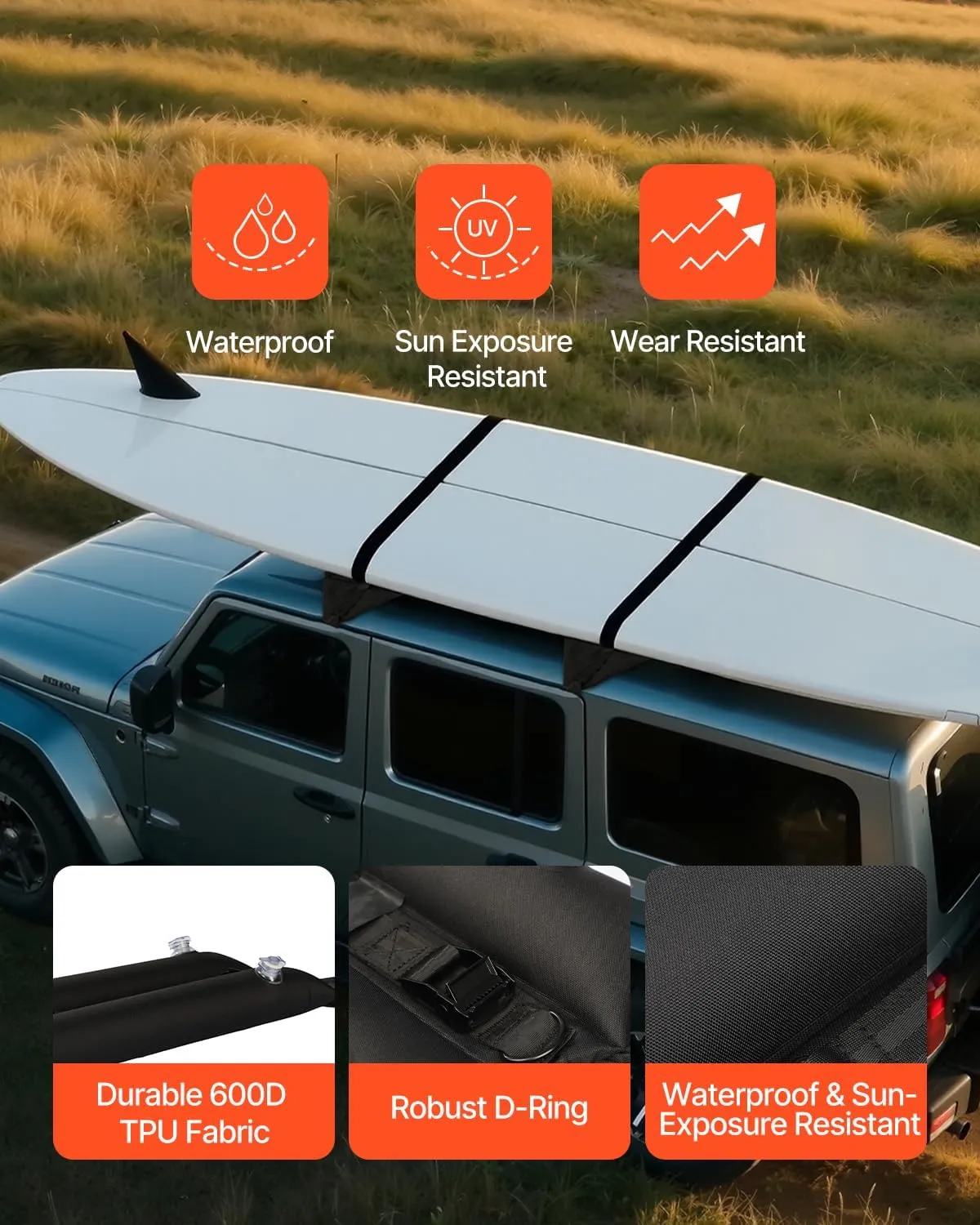 VEVOR Inflatable Soft Roof Rack Bars, 37.6-Inch Universal Car Roof Rack Pads, 88LBS Loading Luggage Kayak Carrier with 2 Tie-Down Straps & Ropes, Hand Air Pump, Storage Bag for Canoes Surfboards SUPs