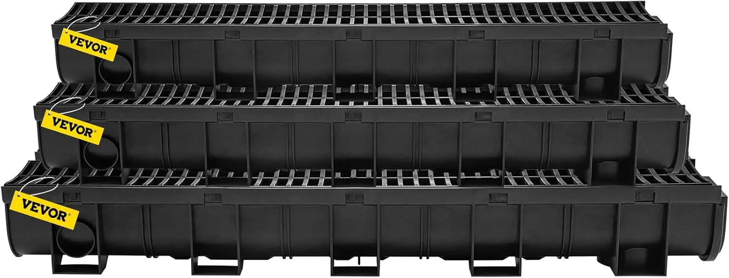 VEVOR Trench Drain System with Plastic Grate, 5.9x5.1-Inch HDPE Channel Drainage for Garden, Driveway - 6 Pack