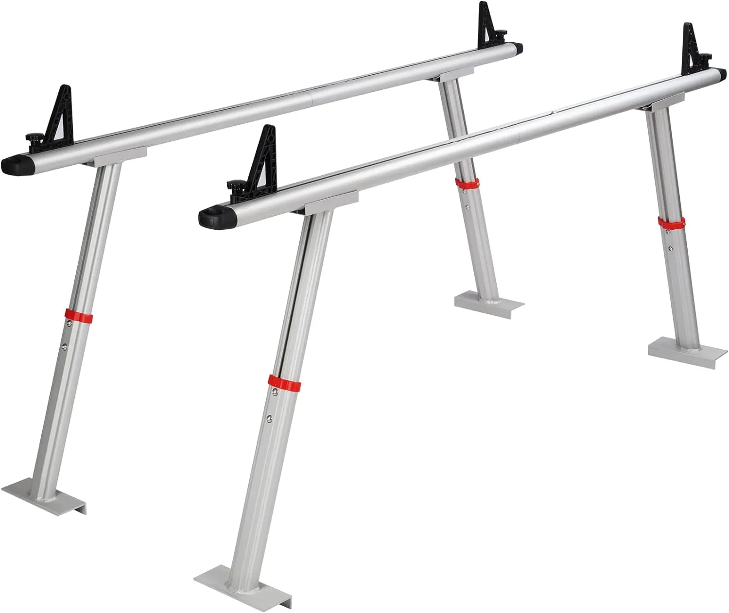 VEVOR Truck Rack, 19-34in Adjustable Height Ladder Rack for Truck, Aluminum 800 lbs Capacity with 8 Non-Drilling C-Clamps, Heavy Duty Truck Bed Rack Two-Bar Set for Kayak, Surfboard, Lumber, Ladder