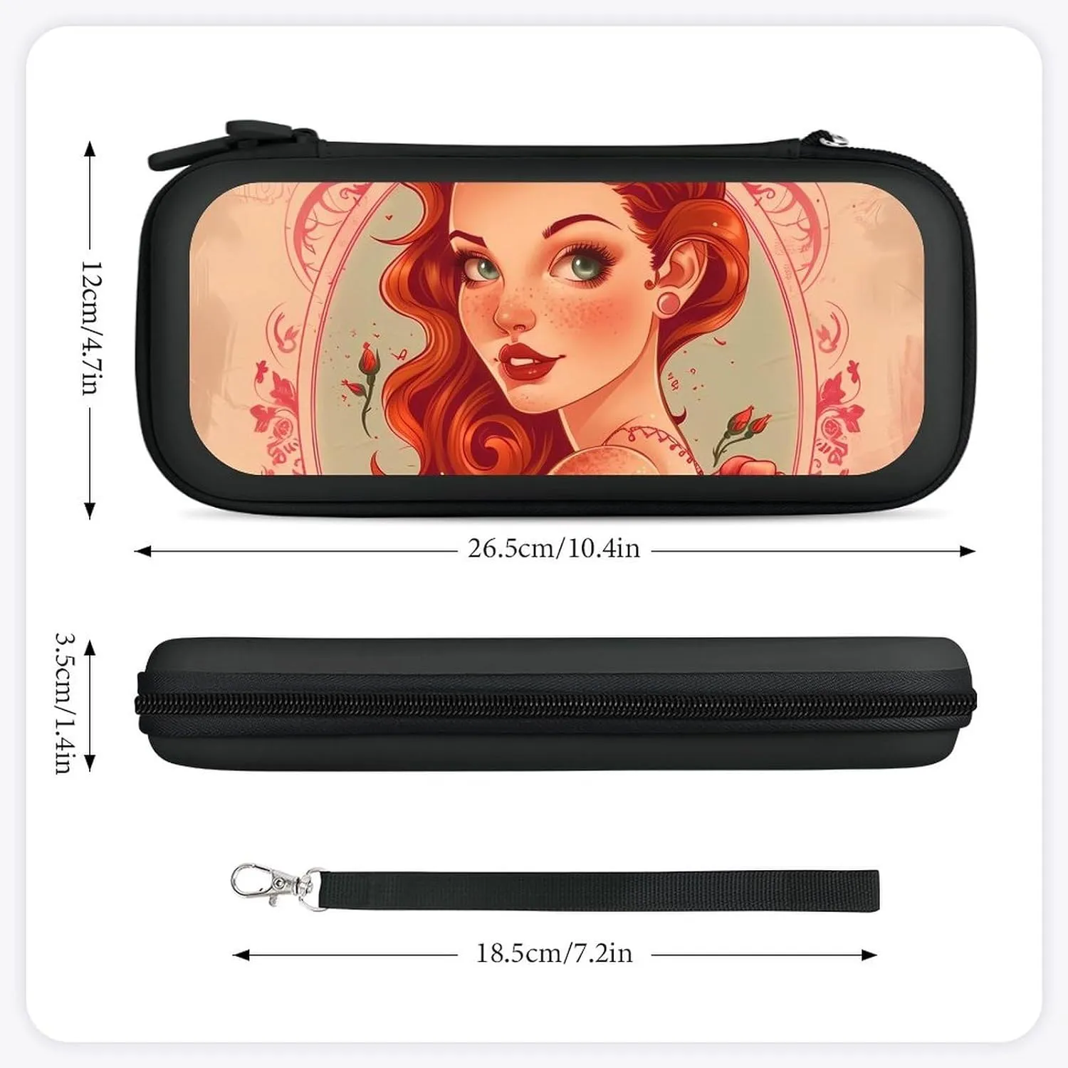 Vintage Rose Lady Hard Shell Travel Case with Rope 15 Game Card Pockets Compatible with Switch Protective