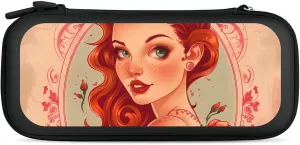 Vintage Rose Lady Hard Shell Travel Case with Rope 15 Game Card Pockets Compatible with Switch Protective
