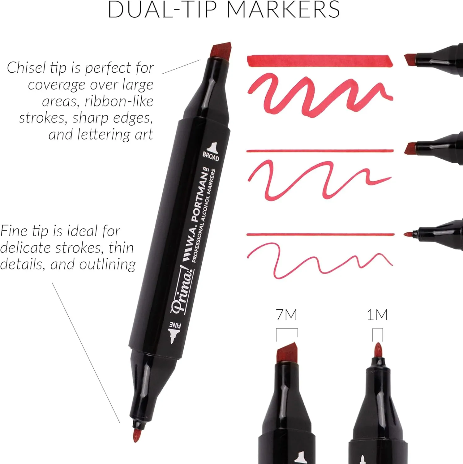 WA Portman Prima Professional Dual Tip Alcohol Markers Set - 30pc Chisel & Fine Point - Fast Drying and Multi-Surfaced Alcohol Art Markers Set with White Gel Pen - Ideal for Drawing and Sketching