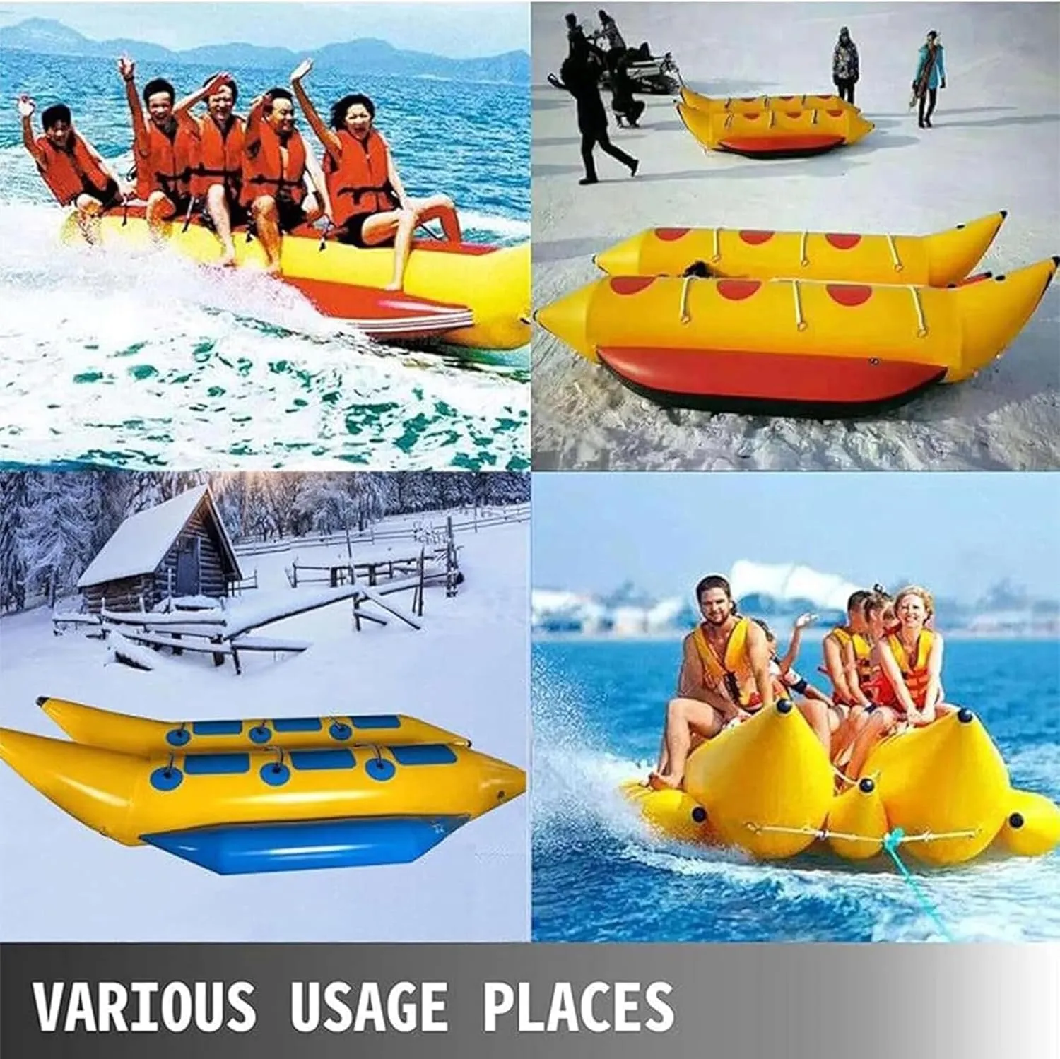 Water Surfing Inflatable Banana Boat, Towable Banana Boat Tube, Sea Motorboat Surfing Tugboat, Water Park Amusement Equipment Inflatable PVC Kayak,6 People