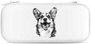 Watercolor Corgi Dog Black and White Hard Shell Travel Case with Rope 15 Game Card Pockets Compatible with Switch Protective