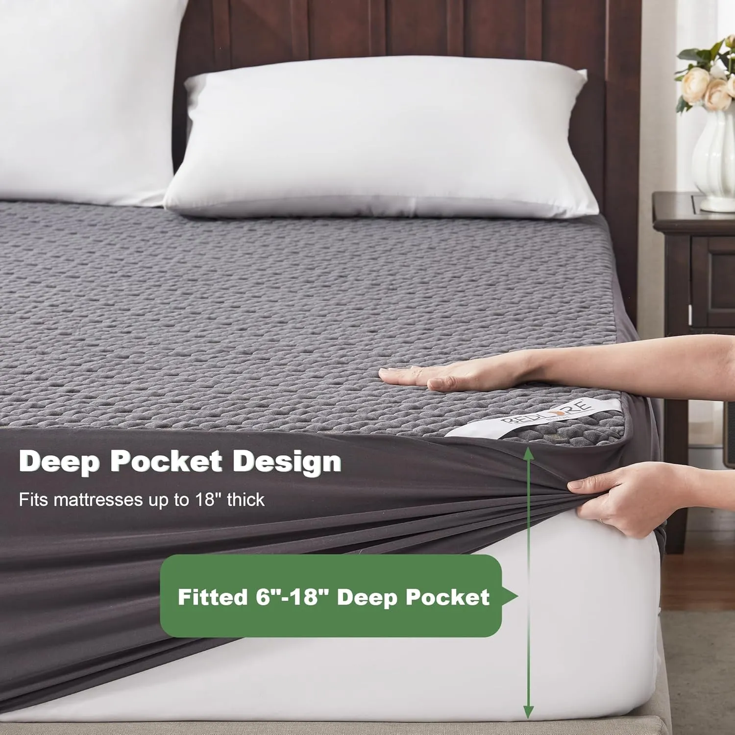 Waterproof Mattress Protector, Full Size Mattress Pad Fitted 6-15" Deep Pocket, 3D Air Fabric Double Bed Mattress Cover Noiseless Washable for College Dorm(Carbon Gray)