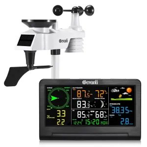 Weather Station Wireless Indoor Outdoor with 9-in-1 Sensor & LCD Display, Weather Station with Rain Gauge and Wind Speed/Direction, Moon Phase, Forecast, Temperature, Pressure, Humidity, Alarm