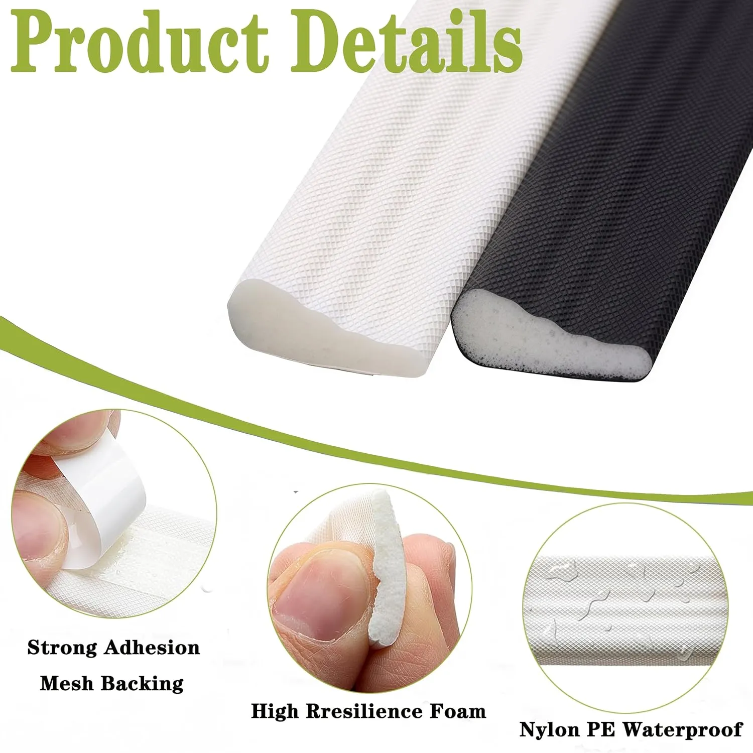 Weather Stripping Door Seal, Upgraded Wedge Window Draft Stopper, PU Foam Seals Tape, Strong Adhesive, Soundproofing, Window Insulation for Winter, Door Frame Gaps Filler (Black, 20 Ft)