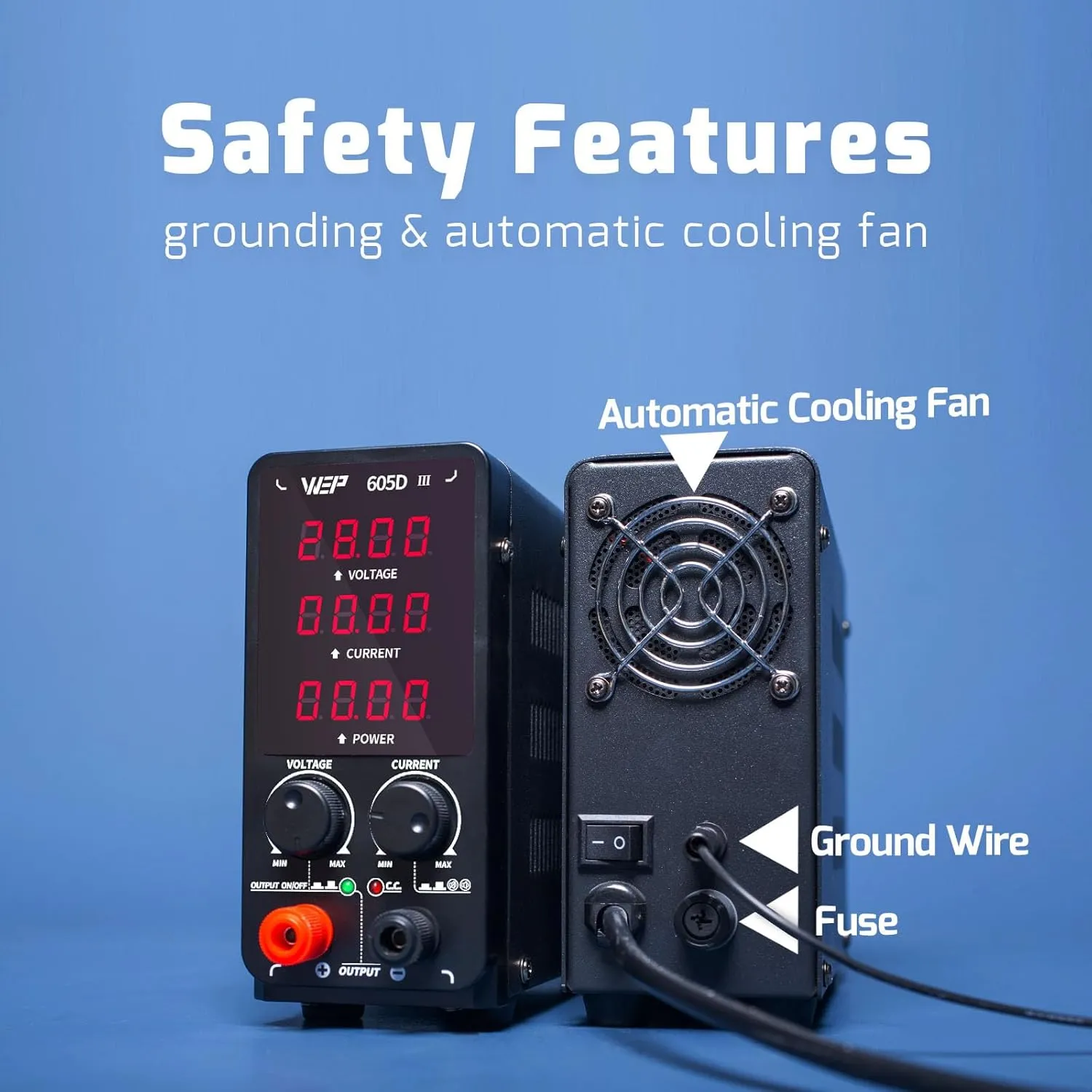 WEP 605D-III DC Variable Power Supply 60.00V 5.000A High Precision Bench Lab Power Supply with Alligator Clips for anodizing kit, Electroplating, arduino, breadboard