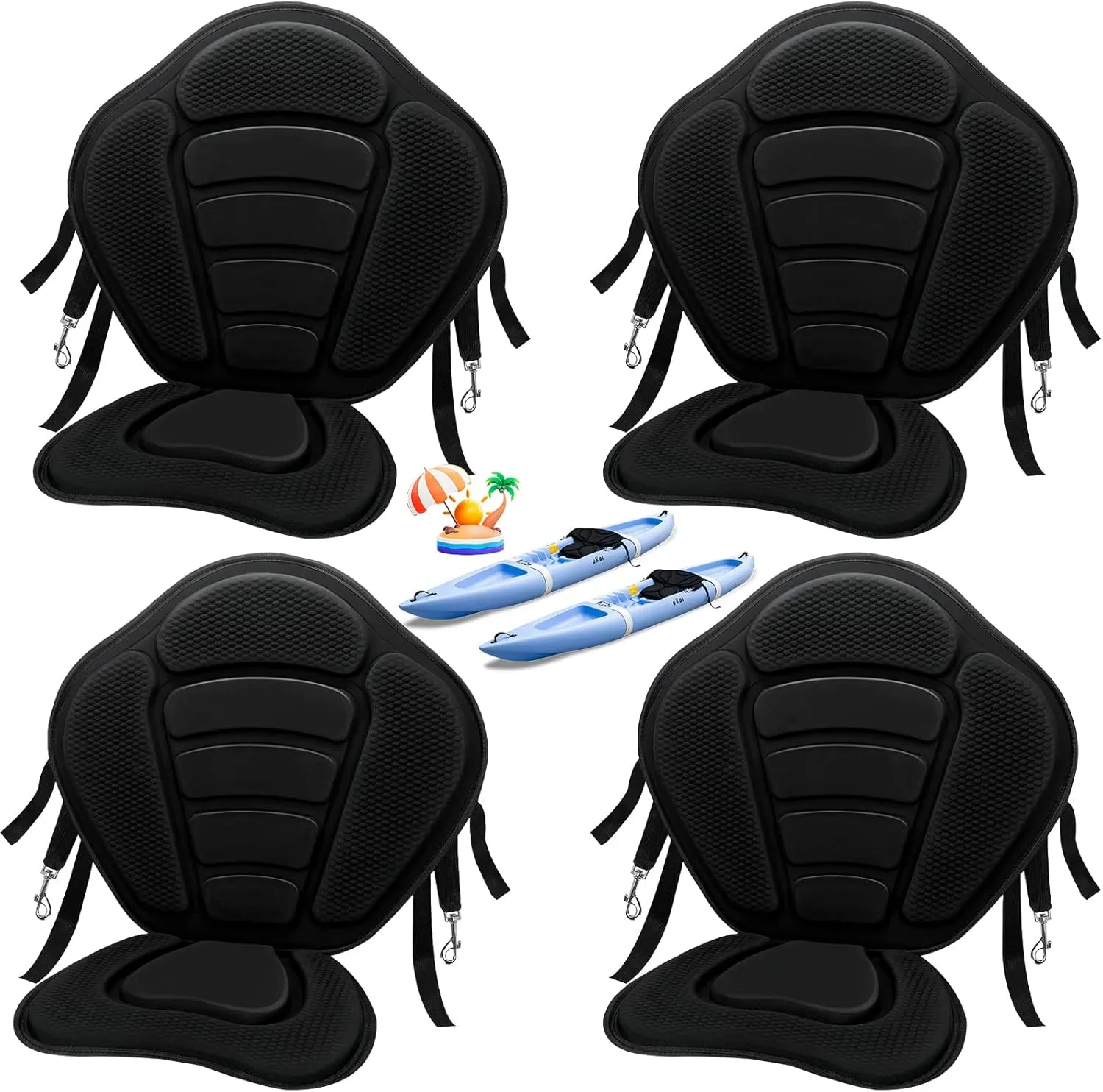 Wesiti 4 Pcs Kayak Seats Thickened Padded Kayak Seat with Back Support for Sit on Top Padded Fishing Boat Seat Paddle Canoe Seat Soft Cushion for Kayaking Rafting Fishing Canoeing Boating Supplies