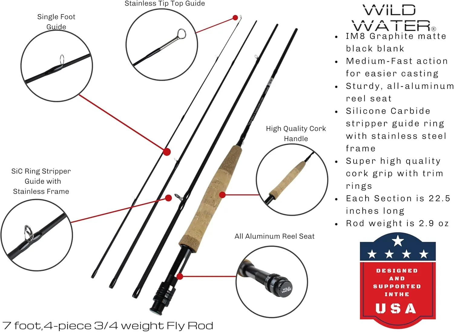 Wild Water Fly Fishing AX Series Fly Rod | IM8 Graphite Blank | 3/4/5/6/7/8/9/10/12 wt Rods | 5’6”/7/8/9/10/11 ft | Lightweight Pole Medium Fast Action