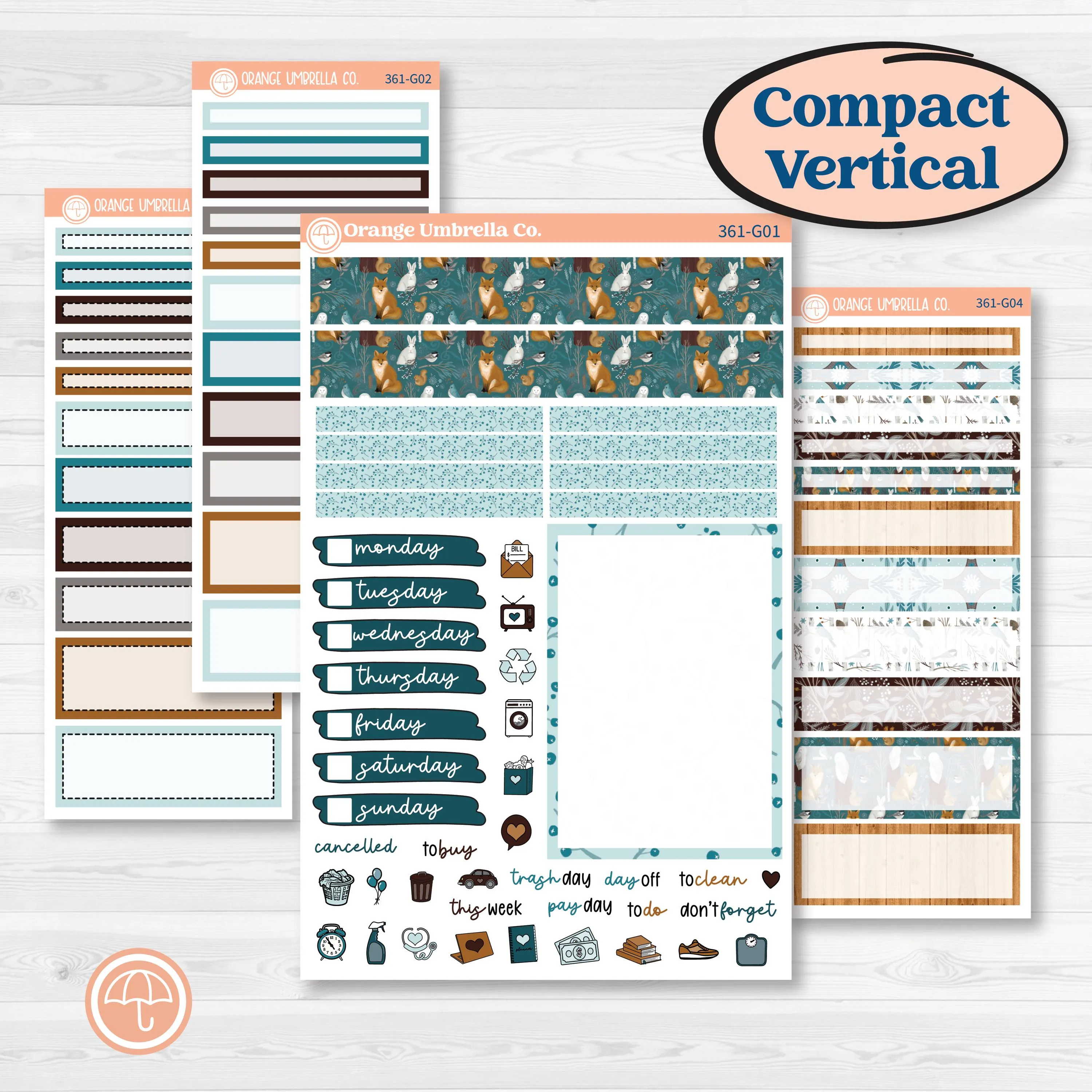 Winter Animal Kit | A5 Compact Vertical Planner Kit Stickers for Erin Condren | Woodland Charm | KIT-361-G