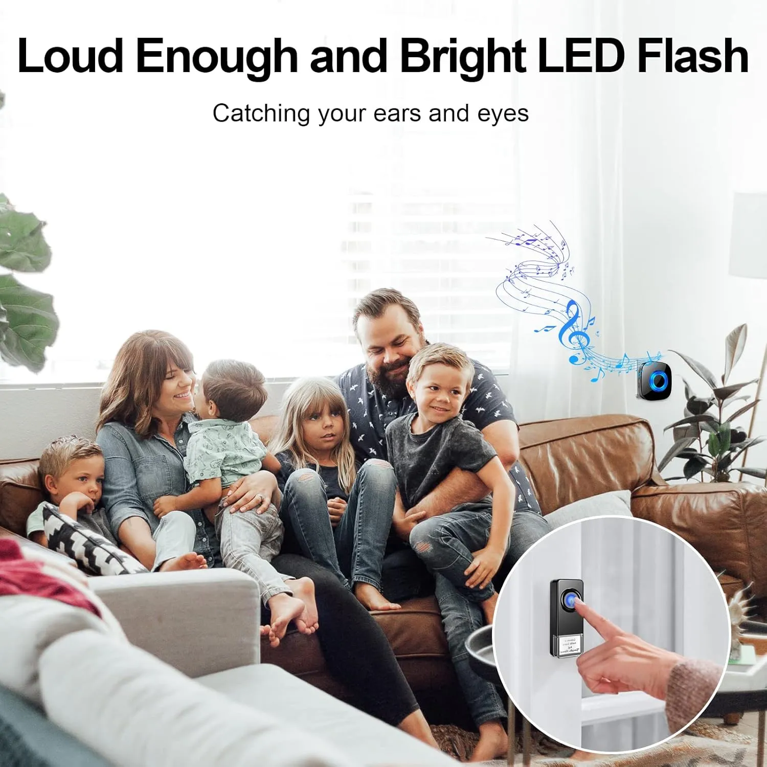 Wireless Doorbell - PHYSEN Door bell Chimes with Mute Mode - 58 Ringtones&5 Volume Levels Operating at 1300-ft Range LED Strobe, 2 Transmitters 3 Receivers Waterproof Doorbell Kit for Home/Classroom