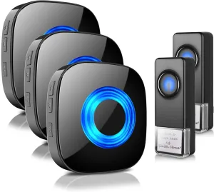 Wireless Doorbell - PHYSEN Door bell Chimes with Mute Mode - 58 Ringtones&5 Volume Levels Operating at 1300-ft Range LED Strobe, 2 Transmitters 3 Receivers Waterproof Doorbell Kit for Home/Classroom