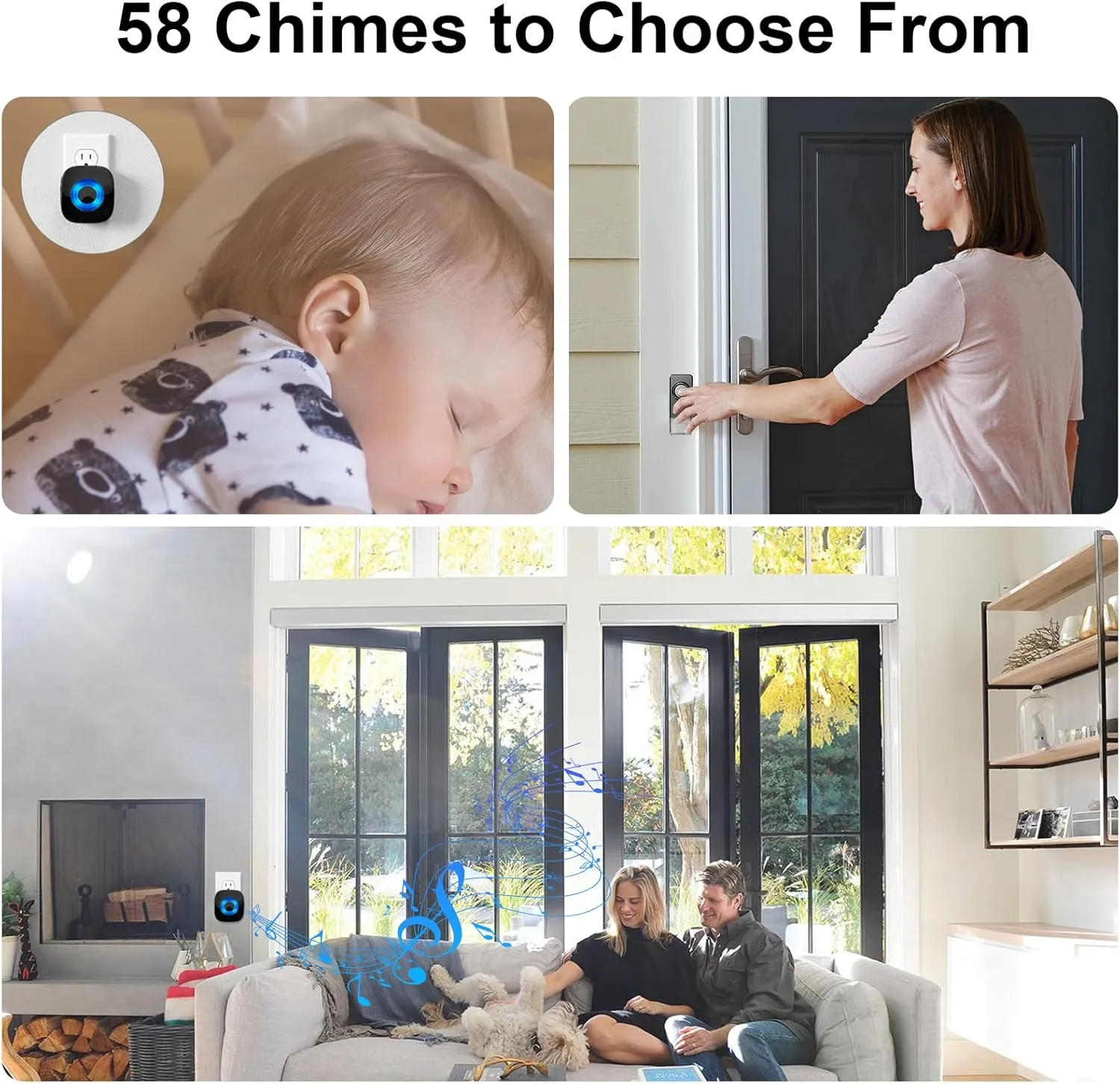 Wireless Doorbell - PHYSEN Door bell Chimes with Mute Mode - 58 Ringtones&5 Volume Levels Operating at 1300-ft Range LED Strobe, 2 Transmitters 3 Receivers Waterproof Doorbell Kit for Home/Classroom