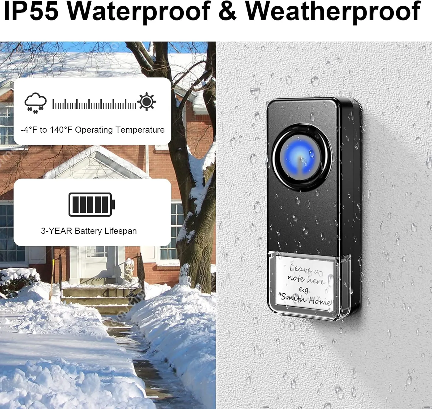 Wireless Doorbell - PHYSEN Door bell Chimes with Mute Mode - 58 Ringtones&5 Volume Levels Operating at 1300-ft Range LED Strobe, 2 Transmitters 3 Receivers Waterproof Doorbell Kit for Home/Classroom