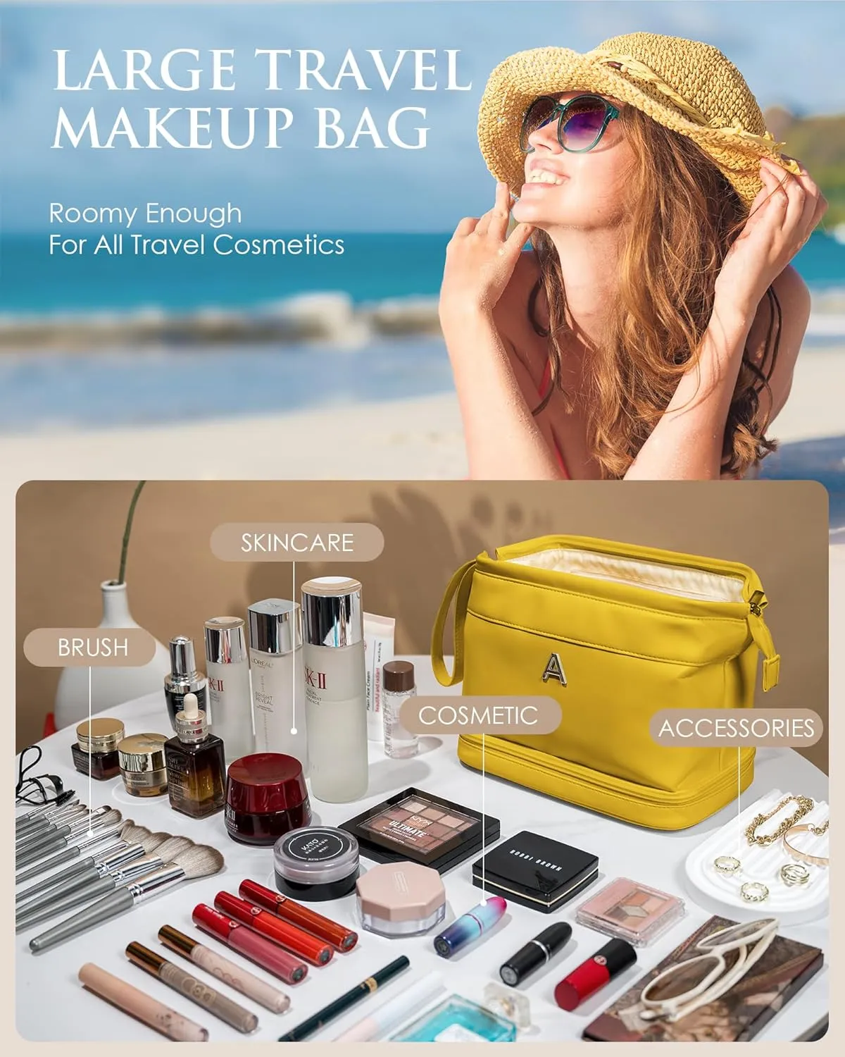 Women Gifts Basket-Teen Girls Trendy Stuff, Initial Makeup Bag, Travel Gifts, Personalized Bags, PU Leather Makeup Bags Travel Toiletry Bag, Friend Gifts Graduation Gifts for Daughter