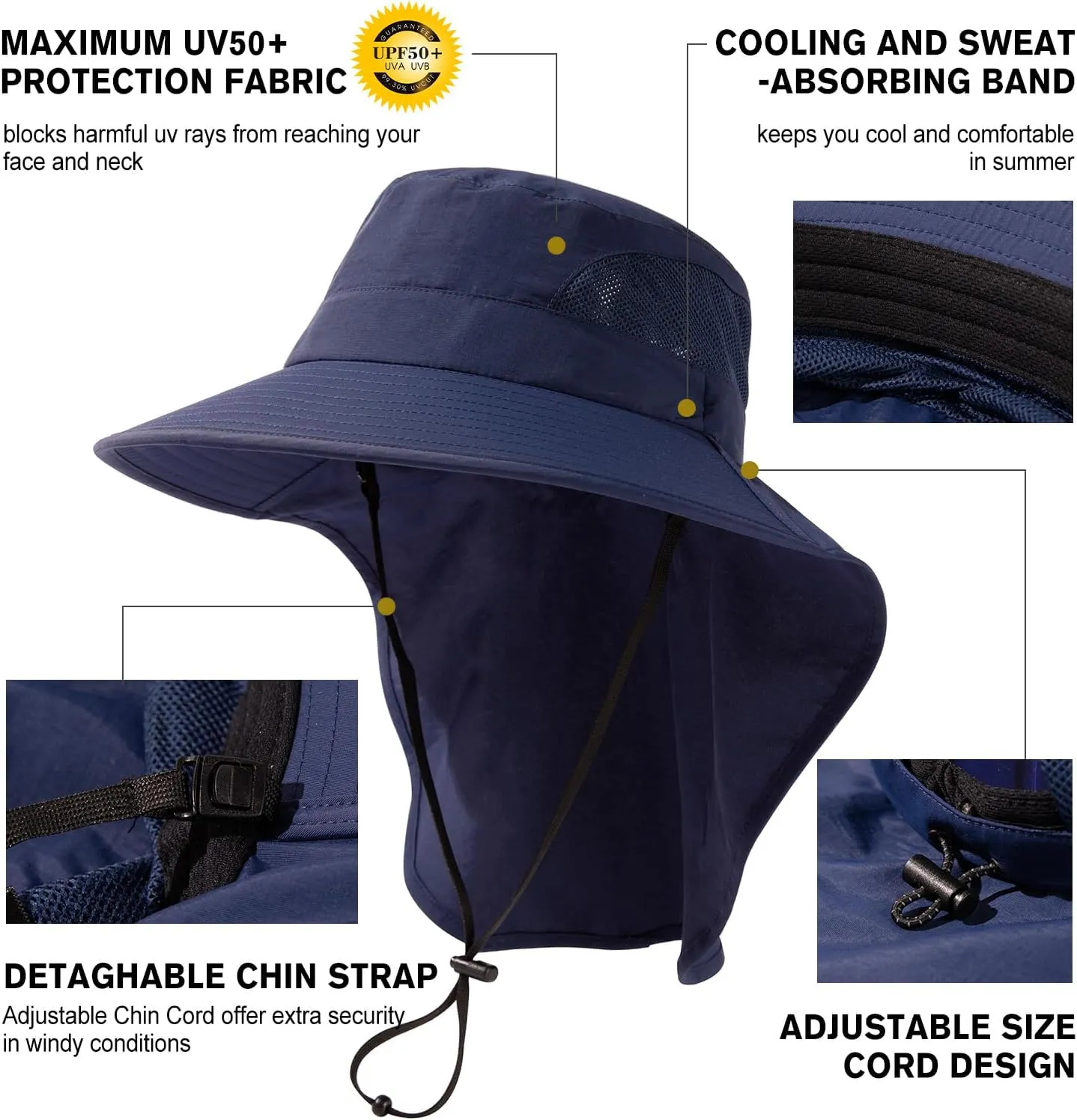 Women's Flap Ponytail UV 50 Packable Mesh Sun Fishing Beach Hiking Oversized XL XXL Hat