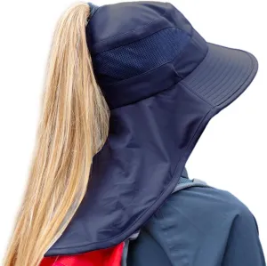 Women's Flap Ponytail UV 50 Packable Mesh Sun Fishing Beach Hiking Oversized XL XXL Hat