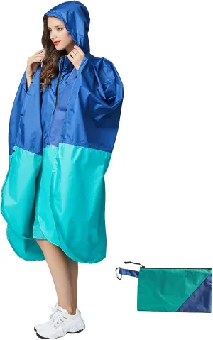 Womens Rain Poncho Stylish Polyester Waterproof Raincoat Free Size with Hood Zipper
