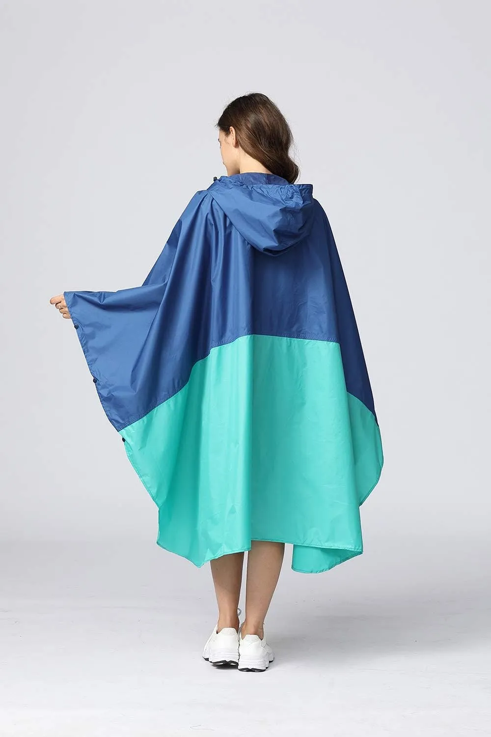 Womens Rain Poncho Stylish Polyester Waterproof Raincoat Free Size with Hood Zipper