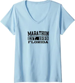 Womens Retro Marathon Florida Souvenirs Marathon Beach FL V-Neck T-Shirt