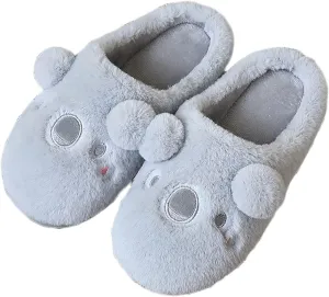 Womens Unisex Warm Fuzzy Soft Plush House Slippers Cute Sleeping Koala Animal Bedroom Home Shoes with Non-Slip Waterproof Rubber Sloe Indoor