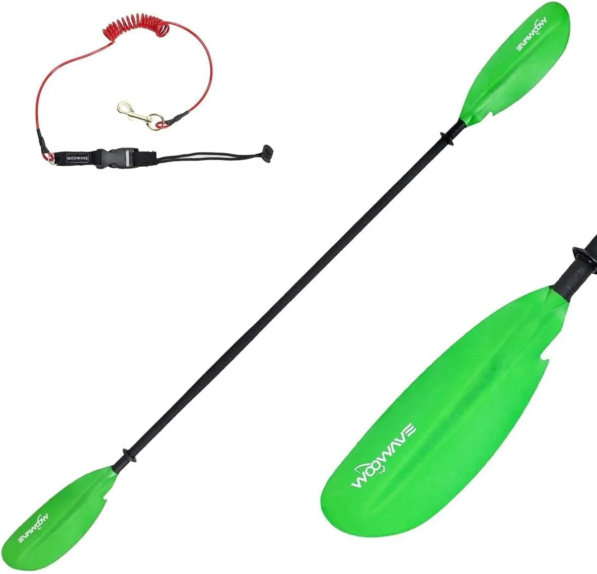 WOOWAVE Kayak Paddles Adjustable 91.3 inch/231cm Aluminum Shaft and Reinforced Fiberglass Blades,Lightweight Kayak Paddle for Kayaking Boating Oar with a Premium Paddle Leash