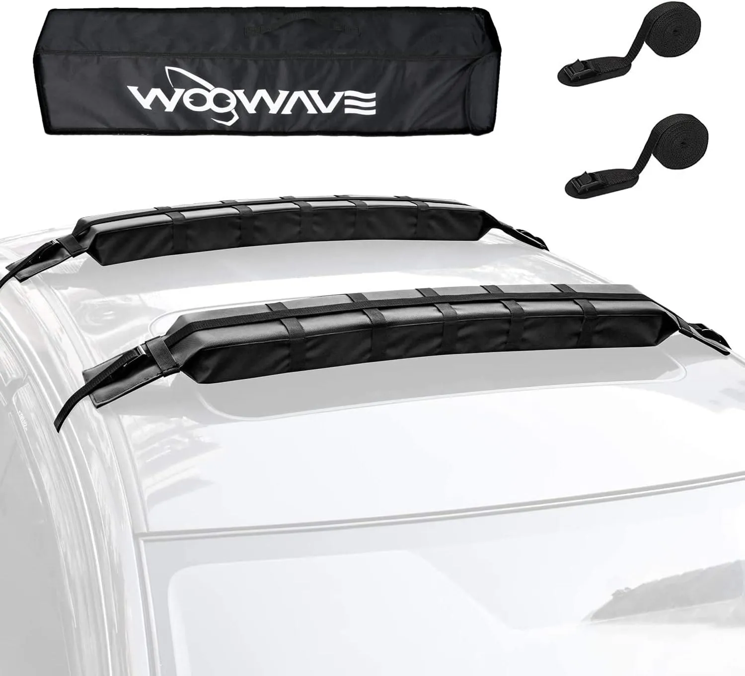WOOWAVE Premium Kayak Roof Rack Pads Universal Car Soft Roof Rack Kayak Carrier for Canoe/Surfboard/Paddleboard/SUP/Snowboard with Tie Down Straps, Tie Down Rope, Quick Loop Strap and Storage Bag