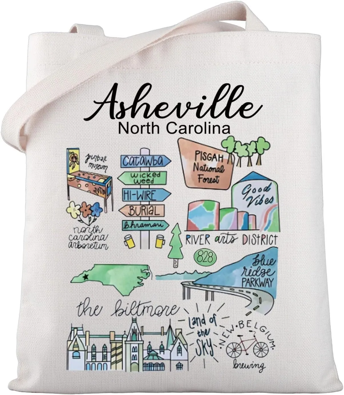 WSNANG Asheville North Carolina Tote Bag North Carolina Vacation Gift North Carolina Blue Ridge Mountains Reusable Bag (Carolina TB)