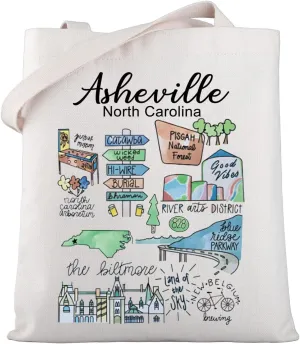 WSNANG Asheville North Carolina Tote Bag North Carolina Vacation Gift North Carolina Blue Ridge Mountains Reusable Bag (Carolina TB)
