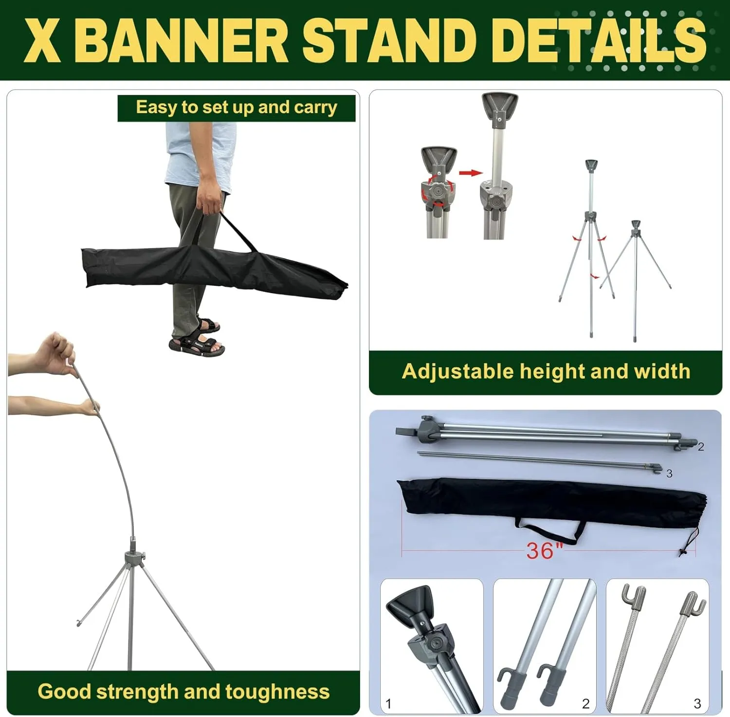 X Banner Stand -Made in USA- 23" X 63" to 32" X 78" Adjustable Banner Holder Portable Personalized Customizable Signs with Travel Bag for Advertising, Business, Events, Trade Shows, Stores (Stand Only)