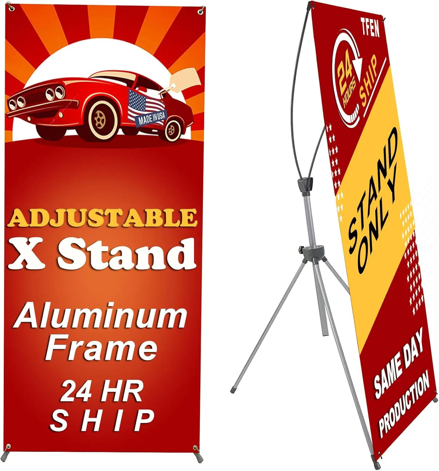 X Banner Stand -Made in USA- 23" X 63" to 32" X 78" Adjustable Banner Holder Portable Personalized Customizable Signs with Travel Bag for Advertising, Business, Events, Trade Shows, Stores (Stand Only)
