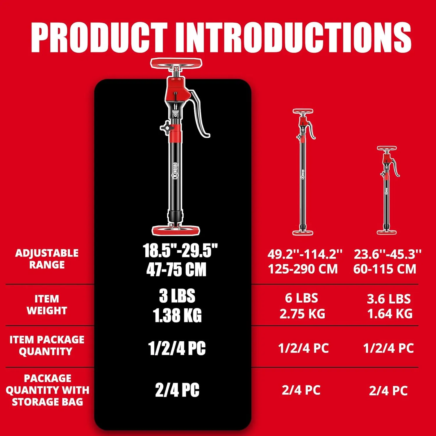 XINQIAO Cabinet Jacks for Installing Cabinets, Heavy Duty Third Hand Tools Adjustable Support Pole from 18.5 IN to 29.5 IN, 2 PCS