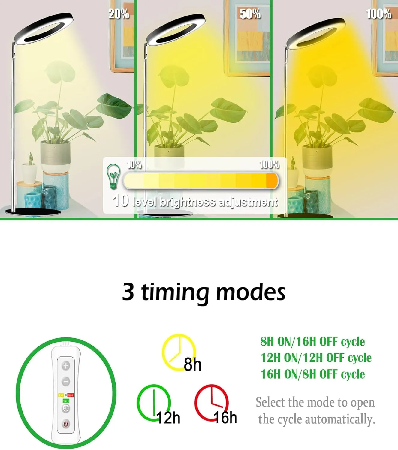 yadoker Plant Grow Light for Indoor Plant,Desk LED Grow Light,Height Adjustable,Automatic Timer with 8/12/16 Hours,10-Level Brightness,Ideal for Small Plant Grow